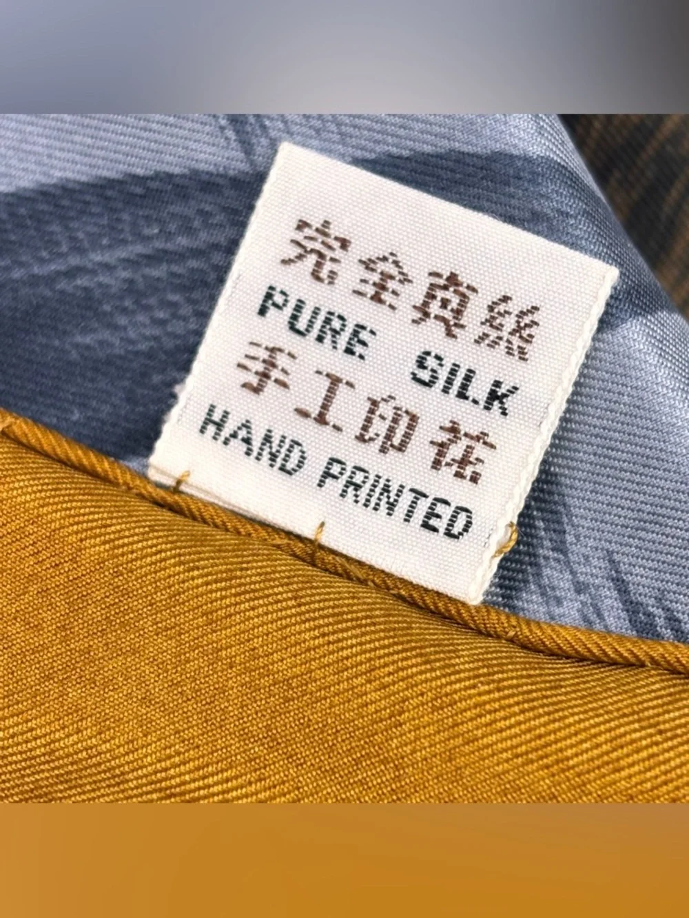 Vintage Silk Panda Print Large Square Scarf Blue Grey Mustard Border‎